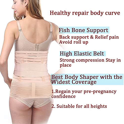 Envoltura postparto para el vientre 3 en 1 después del parto Apoyar la recuperación – Cinturón de vientre/cintura/pelvis para mujer, moldeadora del cuerpo (Medium, beige)