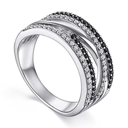 Epinki Anillos Mujer 925, Anillo X Cruz Circonita Blanca Anillos de Compromiso y Boda Talla 12