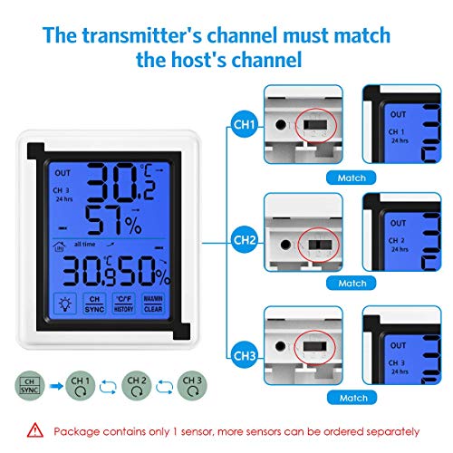Estación Meteorológica Interior y Exterior con Sensor Inalámbrico al Aire Libre con Sensor Remoto para Hogar Ambiente Medición de Humedad y Temperatura