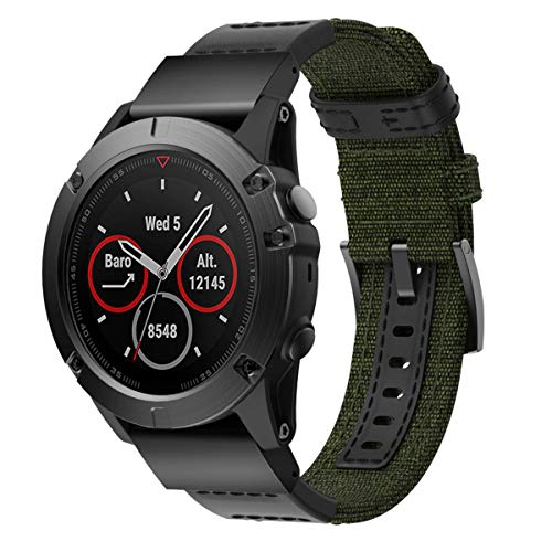 ESTUYOYA - Correa en Nailon Balístico compatible con Garmin Fenix 6X / Fenix 6X Pro / Fenix 5X / Fenix 5X Plus / Fenix 3 / Fenix 3 HR Pulsera Resistente Sport, 26mm - Verde