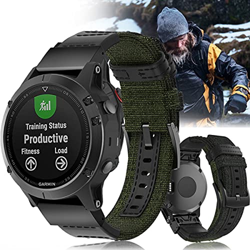 ESTUYOYA - Correa en Nailon Balístico compatible con Garmin Fenix 6X / Fenix 6X Pro / Fenix 5X / Fenix 5X Plus / Fenix 3 / Fenix 3 HR Pulsera Resistente Sport, 26mm - Verde