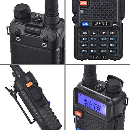 eSynic UV-5R Walkie Talkie 128 Canales VOX 400MHz-480MHz VHF/UHF Banda Dual con Pantalla LED de Memoria con Explosión Parpadeo de Alarma Soporta VOX para Sitio de Construcción Hotel Adventure