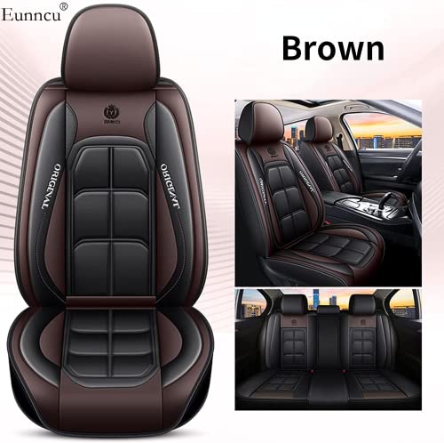 Eunncu Fundas Asientos Coche Universales Accesorios para Opel GT Cascada Corsa Corsa E Meriva Vectra Insignia Adam Grandland X Cuero Impermeable Marrón Negro