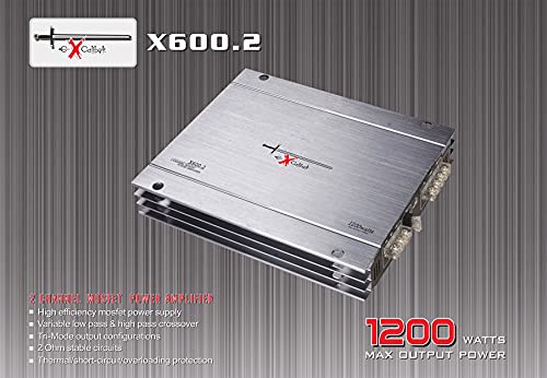 Excalibur X600.2 – Amplificador Coche 2 Canales, Potencia 1200w, Crossover Variable, 2 Ohms