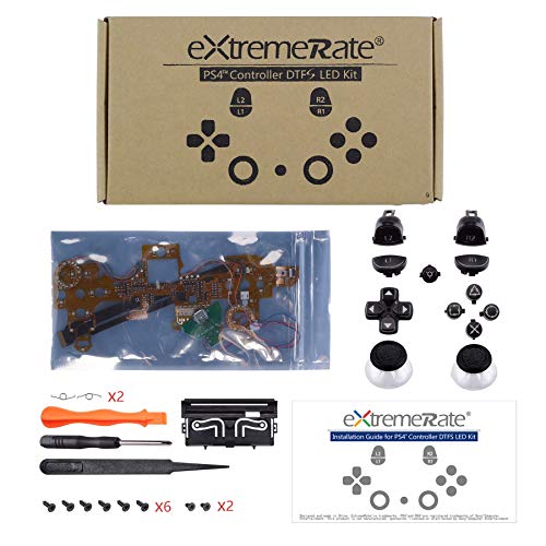 eXtremeRate Botones LED Multicolores para PS4 Mando Botón de D-Pad L1 R1 R2 L2 Trigger Joysticks Home Face Teclas DTFS(DTF 2.0) Kit para PS4 Control CUH-ZCT2 DIY 7 Áreas en 10 Colores-Símbolo Clásico