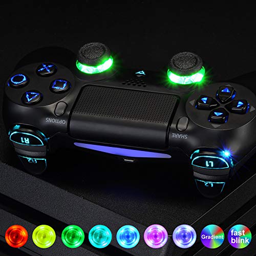 eXtremeRate Botones LED Multicolores para PS4 Mando Botón de D-Pad L1 R1 R2 L2 Trigger Joysticks Home Face Teclas DTFS(DTF 2.0) Kit para PS4 Control CUH-ZCT2 DIY 7 Áreas en 10 Colores-Símbolo Clásico