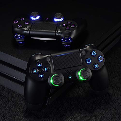 eXtremeRate Botones LED Multicolores para PS4 Mando Botón de D-Pad L1 R1 R2 L2 Trigger Joysticks Home Face Teclas DTFS(DTF 2.0) Kit para PS4 Control CUH-ZCT2 DIY 7 Áreas en 10 Colores-Símbolo Clásico