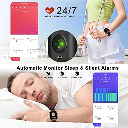 Ezanaki 1.69” Reloj Inteligente Hombre Mujer, Impermeable IP67 con Monitor de Sueño Pulsómetros Cronómetros, Notificación Inteligente, Podómetro, Cronómetro, para Android iOS, Negro