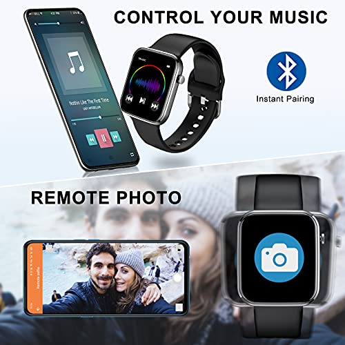 Ezanaki 1.69” Reloj Inteligente Hombre Mujer, Impermeable IP67 con Monitor de Sueño Pulsómetros Cronómetros, Notificación Inteligente, Podómetro, Cronómetro, para Android iOS, Negro