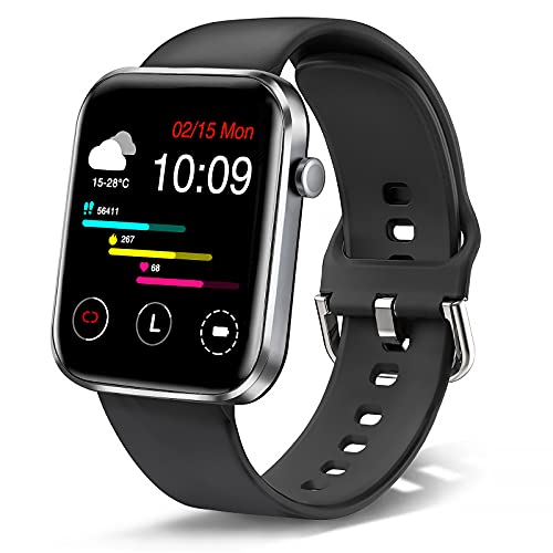 Ezanaki 1.69” Reloj Inteligente Hombre Mujer, Impermeable IP67 con Monitor de Sueño Pulsómetros Cronómetros, Notificación Inteligente, Podómetro, Cronómetro, para Android iOS, Negro