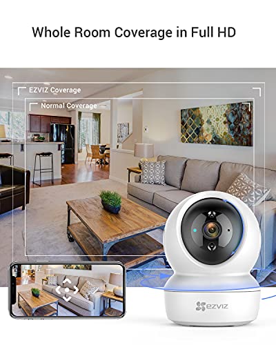 EZVIZ Cámara de Vigilancia 1080P WiFi Interior Cámara IP Domo 360º PTZ, Visión Nocturna, Detección de Movimiento, Audio Bidireccional, Compatible con Alexa y Google, Andriod/iOS, C6N