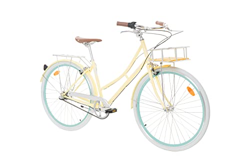 Fabric City Bicicleta de Paseo- Bicicleta de Mujer 28" con Cesta, Cambio Interno Shimano 3V, 5 Colores, 14kg (Cream Stokey Deluxe)