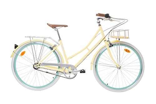 Fabric City Bicicleta de Paseo- Bicicleta de Mujer 28" con Cesta, Cambio Interno Shimano 3V, 5 Colores, 14kg (Cream Stokey Deluxe)