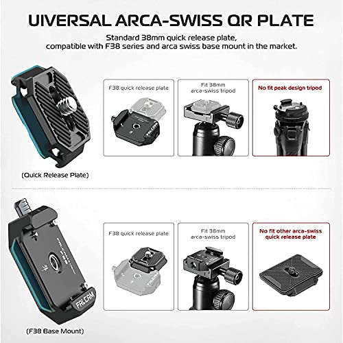 FALCAM F38 Placa de liberación rápida para cámaras, Quick Release Plate con Rosca de 1/4" a 3/8", Arca Swiss Placa , Apta para Sony /Canon /dji/ Trípode /DSLR