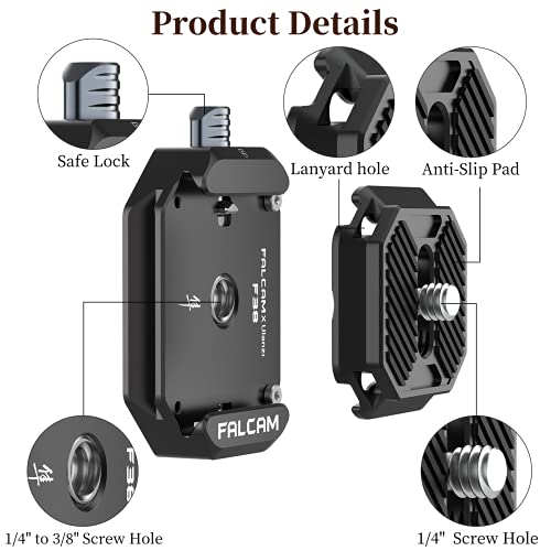 FALCAM F38 Placa de liberación rápida para cámaras, Quick Release Plate con Rosca de 1/4" a 3/8", Arca Swiss Placa , Apta para Sony /Canon /dji/ Trípode /DSLR