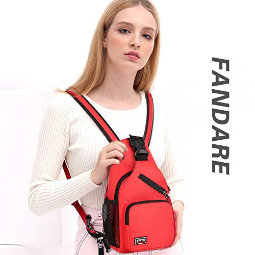 FANDARE Mujer Bolsa de Pecho Mochila Pequeña con Orificio para Auriculares Bolsos Cruzados Niña Bandoleras Cruzada Deporte Viaje Ciclismo Intemperie Sling Bag Poliéster Duradero Rojo