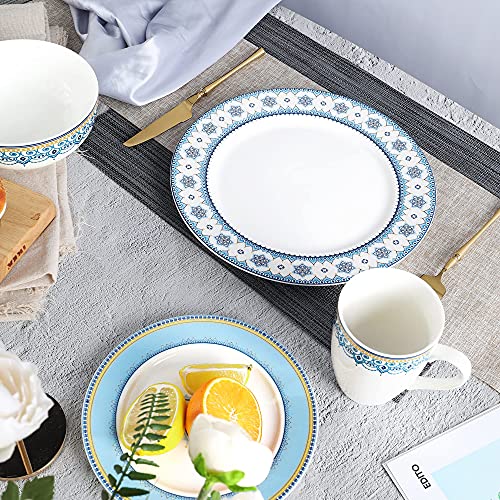 fanquare Vajilla Completa Moderna de Porcelana de 16 Piezas para 4 Personas, Cuencos y Platos Pintados en Grano de Nubes, Juego de Vajilla Azul