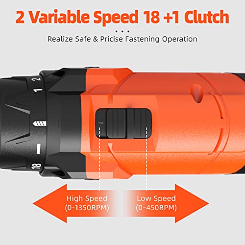 Faxamol Taladro Atornillador 12V, Destornillador Eléctrico 90PCS con 2 x 1.5Ah Baterías Litio, 30Nm Máx, 18+1 Ajuste de Par, 2 Velocidad, Indicador de Bateria, LED Luz Para Hogar, Bricolaje