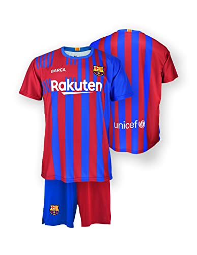 FC. Barcelona Conjunto Camiseta y pantalón Replica 1ª EQ Temporada 2021/22 - Producto con Licencia - Dorsal 9 Memphis - 100% Poliéster - Talla niño 8 años