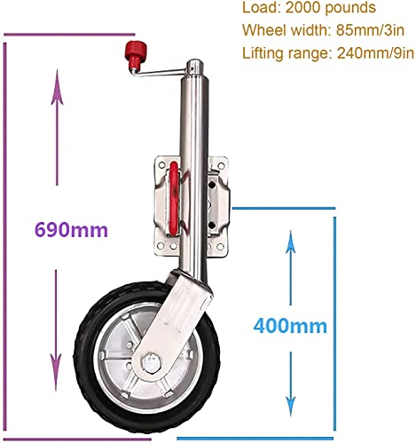 FCPLLTR Trailer Jack 1000kg / 2000lb, Trailer de Trabajo Pesado Jack 10in Rueda sólida, Soporte de Gato Adecuado para remolques de Barcos, remolques de Caja y caravanas.