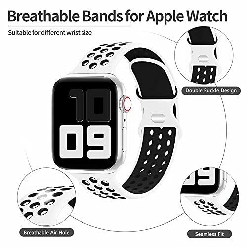 Fengyiyuda Reemplazo Deportivo de Silicona Compatible con Correa Apple Watch 42mm 44mm 45mm,Pulsera Suave y Transpirable para iWatch Series 6/5/4/3/2/1/SE/7,White&Black-42/44/45mm-L