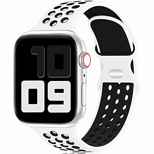 Fengyiyuda Reemplazo Deportivo de Silicona Compatible con Correa Apple Watch 42mm 44mm 45mm,Pulsera Suave y Transpirable para iWatch Series 6/5/4/3/2/1/SE/7,White&Black-42/44/45mm-L