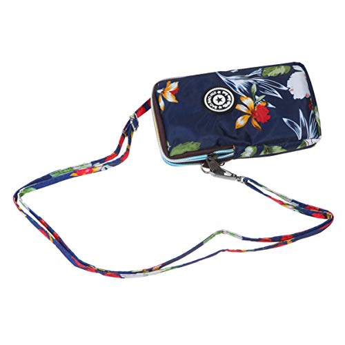 FENICAL bolso del teléfono con cremallera bolso con estampado de flores bolso de hombro de moda bolso del teléfono móvil para mujer bolsos colgantes para viajes compras azul marino