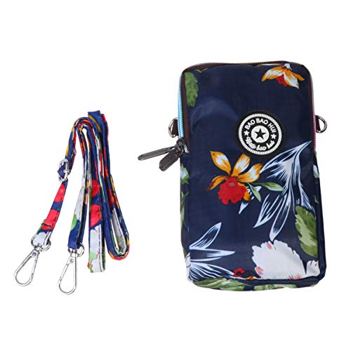 FENICAL bolso del teléfono con cremallera bolso con estampado de flores bolso de hombro de moda bolso del teléfono móvil para mujer bolsos colgantes para viajes compras azul marino