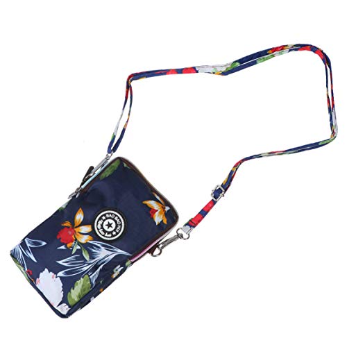 FENICAL bolso del teléfono con cremallera bolso con estampado de flores bolso de hombro de moda bolso del teléfono móvil para mujer bolsos colgantes para viajes compras azul marino