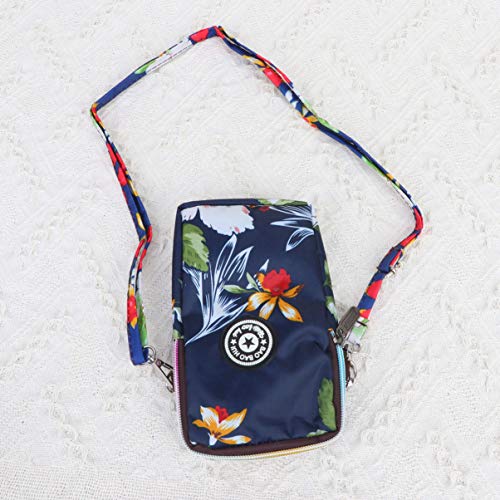 FENICAL bolso del teléfono con cremallera bolso con estampado de flores bolso de hombro de moda bolso del teléfono móvil para mujer bolsos colgantes para viajes compras azul marino