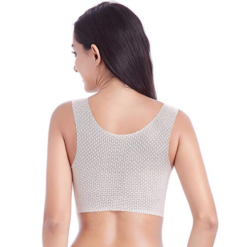 FEOYA - Sujetador sin Aros ni Costuras para Dormir Talla Grande Bra Top Sostén Deportivo Transpirable Delgado Ropa Interior Tela Suave para Mujer - Beige - 5XL