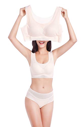 FEOYA - Sujetador sin Aros ni Costuras para Dormir Talla Grande Bra Top Sostén Deportivo Transpirable Delgado Ropa Interior Tela Suave para Mujer - Beige - 5XL