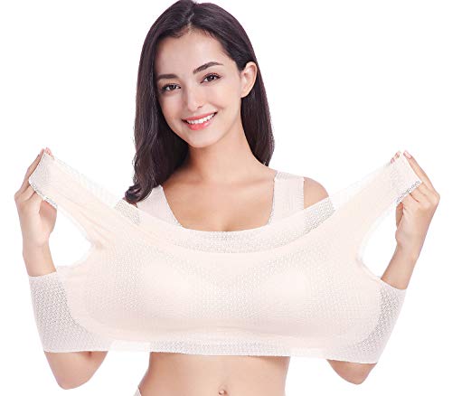 FEOYA - Sujetador sin Aros ni Costuras para Dormir Talla Grande Bra Top Sostén Deportivo Transpirable Delgado Ropa Interior Tela Suave para Mujer - Beige - 5XL