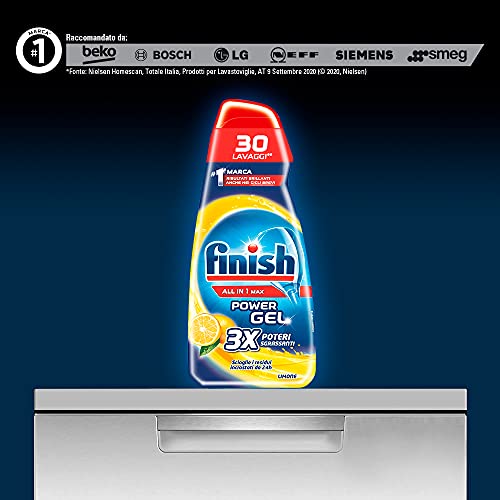 Finish Powergel - Gel detergente para lavavajillas líquido, multiacción, potencia desengrasante, limón, 210 lavados, 7 paquetes de 30 lavados