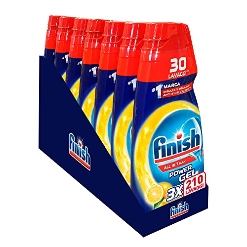 Finish Powergel - Gel detergente para lavavajillas líquido, multiacción, potencia desengrasante, limón, 210 lavados, 7 paquetes de 30 lavados