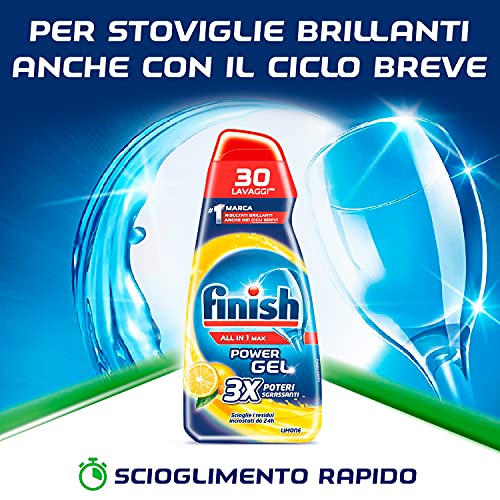 Finish Powergel - Gel detergente para lavavajillas líquido, multiacción, potencia desengrasante, limón, 210 lavados, 7 paquetes de 30 lavados