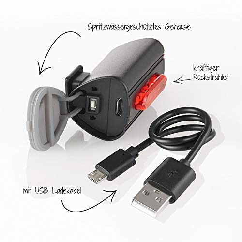 Fischer Juego de iluminación Trasera Doble con iluminación 360 ° para una Mayor Visibilidad y protección, baterías Recargables Mediante USB