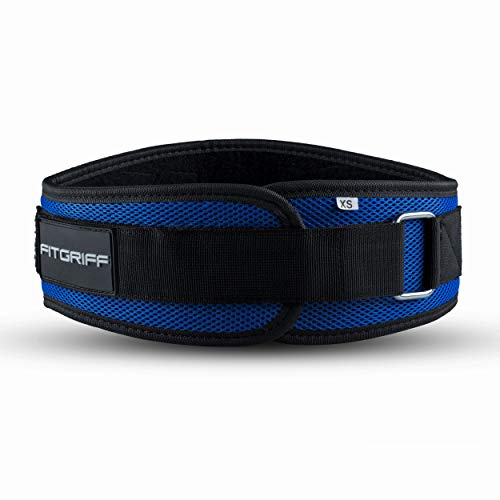 Fitgriff® Cinturón Gym V1 - Cinturon Gimnasio, Musculación, Halterofilia, Crossfit, Levantamiento Pesas, Fitness - Mujeres y Hombres - Blue Large