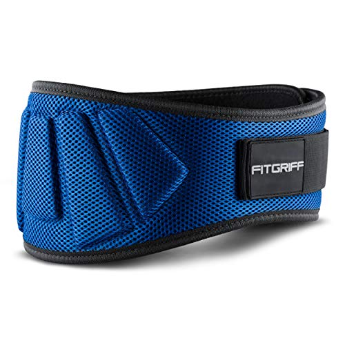 Fitgriff® Cinturón Gym V1 - Cinturon Gimnasio, Musculación, Halterofilia, Crossfit, Levantamiento Pesas, Fitness - Mujeres y Hombres - Blue Large