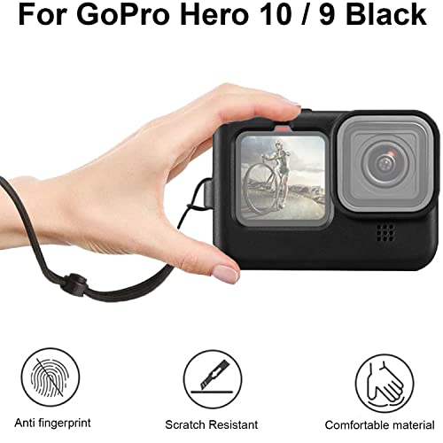 FitStill Funda de silicona para Hero 10/Hero 9 Black, tapa lateral de la batería y protectores de pantalla y tapas de lente y cordón para Go Pro Hero10 Hero9 Kit de accesorios