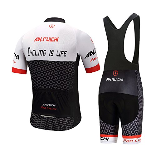 Fitsund Conjunto de maillot de ciclismo para hombre, secado rápido (chaqueta y pantalón de ciclismo con almohadilla para el asiento), color negro y blanco