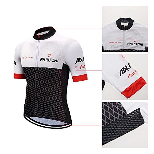 Fitsund Conjunto de maillot de ciclismo para hombre, secado rápido (chaqueta y pantalón de ciclismo con almohadilla para el asiento), color negro y blanco