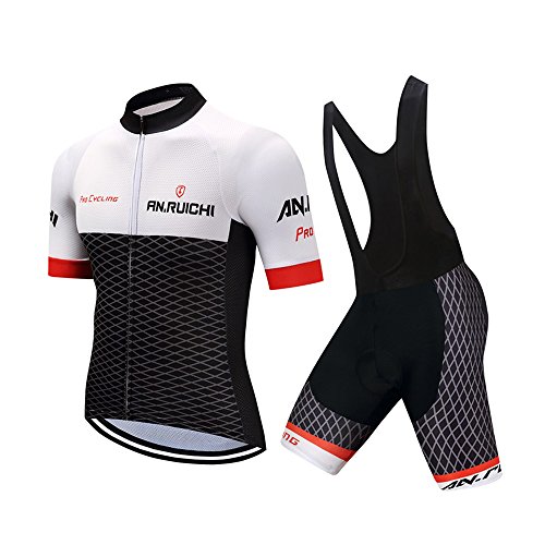 Fitsund Conjunto de maillot de ciclismo para hombre, secado rápido (chaqueta y pantalón de ciclismo con almohadilla para el asiento), color negro y blanco