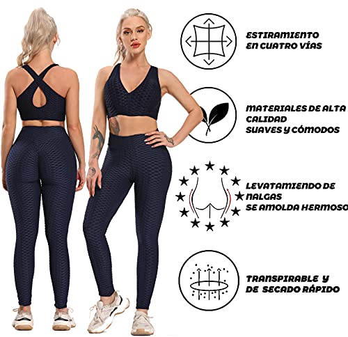 FITTOO Leggings Push Up Mujer Mallas Pantalones Deportivos Alta Cintura Elásticos Yoga Fitness Azul XS