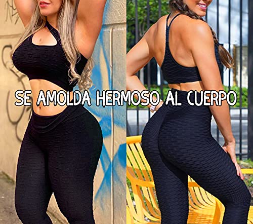 FITTOO Leggings Push Up Mujer Mallas Pantalones Deportivos Alta Cintura Elásticos Yoga Fitness Azul XS