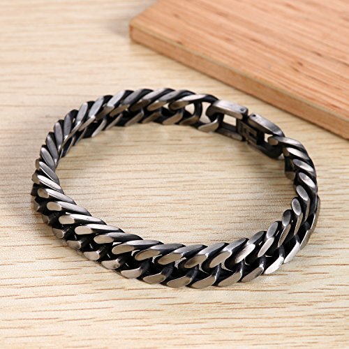 Flongo Pulsera de Hombre Cadena Acero Inoxidable, Pulsera Hip Hop Plateado Pulsera esclava 10mm Brazalete Punk Rock Biker, Buen