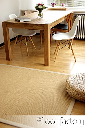 floor factory Alfombra Natural de Sisal Beige 190x280 cm Borde de algodón 100% Fibra Natural