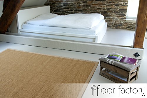 floor factory Alfombra Natural de Sisal Beige 190x280 cm Borde de algodón 100% Fibra Natural