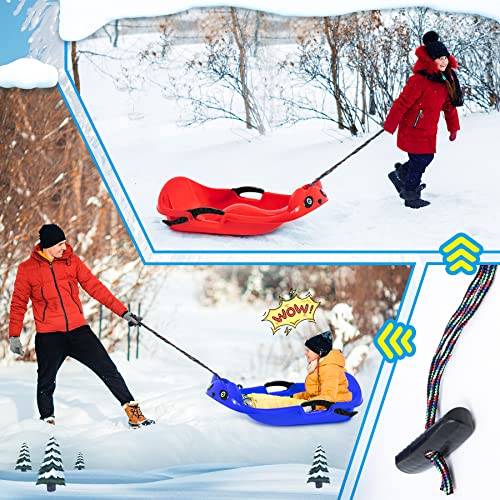 Flyfun Trineos de Bobsleigh para Niños, Panda Forma de Dirección de Trineo, Trineos de Nieve para Niños con Cordón 2 Asas con Protección de Estabilidad y Freno, Juguetes con Nieve Hierba y Arena Rojo