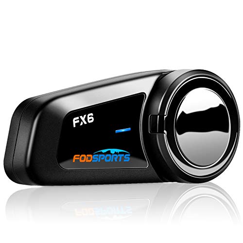 FODSPORTS FX6 Intercomunicador Casco Moto Auriculares 5.0 Bluetooth Manos Libres con Navegación GPS por Voz,Función FM,Comunicador 6 Jinetes Simultáneamente,Operación de una tecla